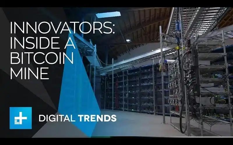 An overview of a cryptocurrency mining farm, showing rows of mining rigs and cooling infrastructure